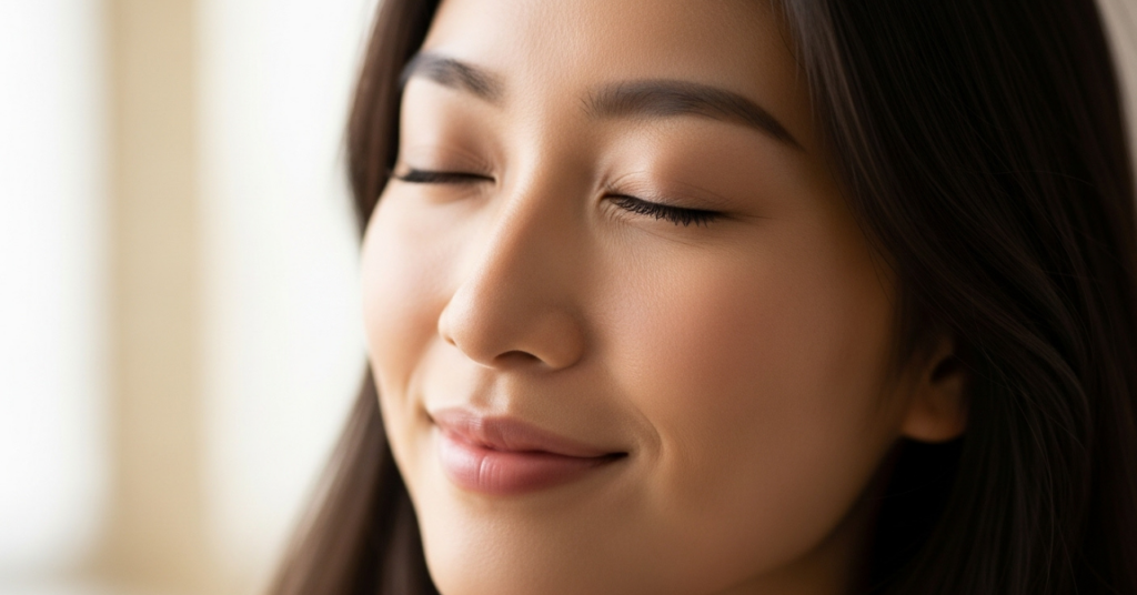 女性が目をつぶってリラックスしている様子