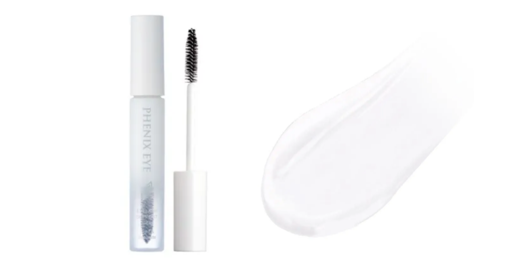 白背景にライト＆セパレート容器と中身のコーティング美容液のテクスチャーのアップ