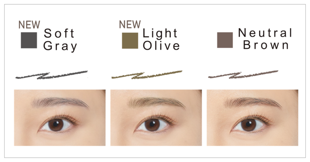 アイブロウペンシルを使った眉メイクの色の違いが一目でわかる色画像